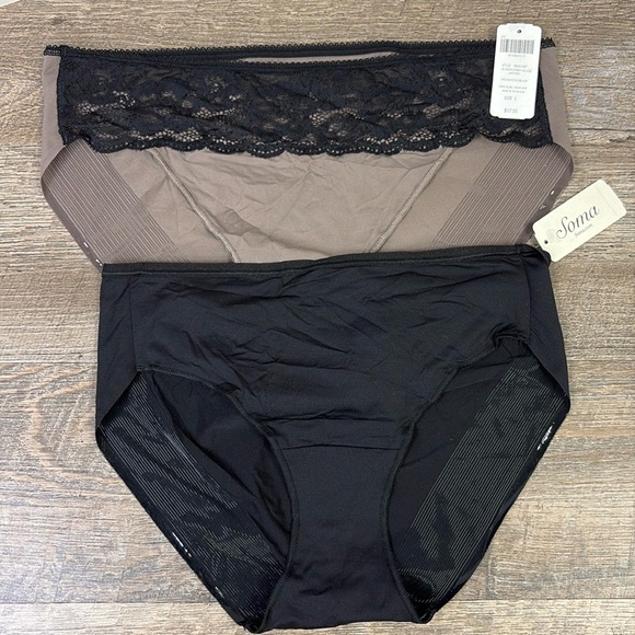 (2) Soma Vanishing Edge/Microfiber with Lace Panty Bundle Size Large - Picture 1 of 11